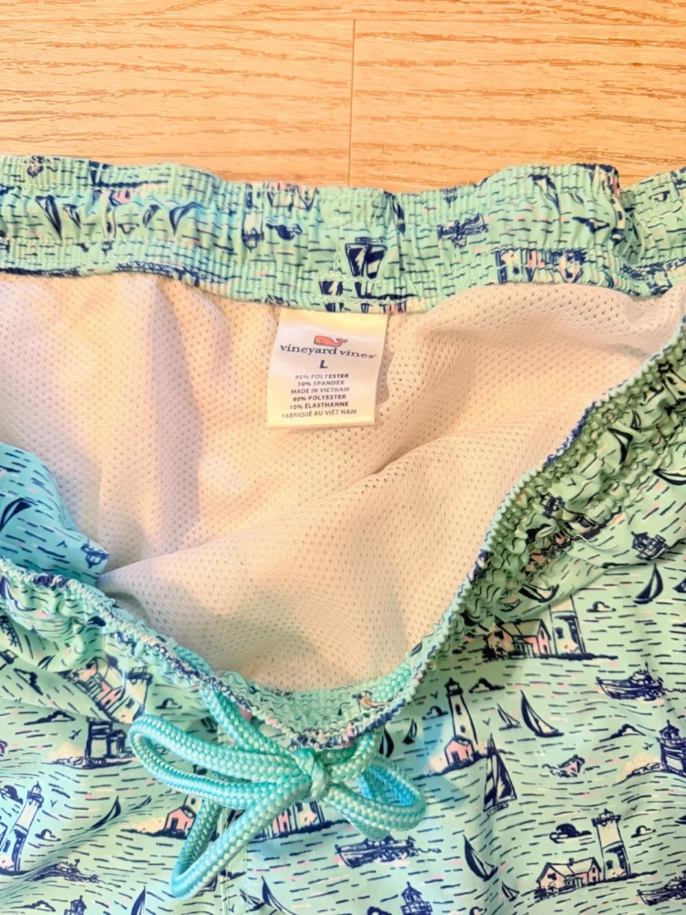Vineyard Vines Light Aqua Nautical Swim Shorts with Sailboat Print